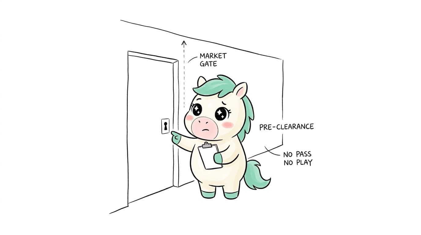 Illustration: no pass, no play — the market gate