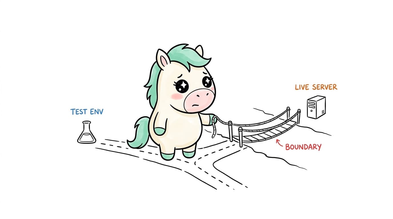 Illustration: between the test environment and the live server lies a boundary someone has to define