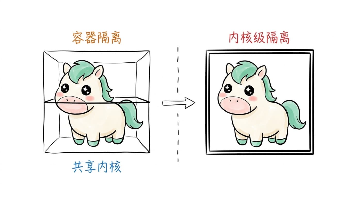 插画:容器隔离共享内核,内核级隔离不共享