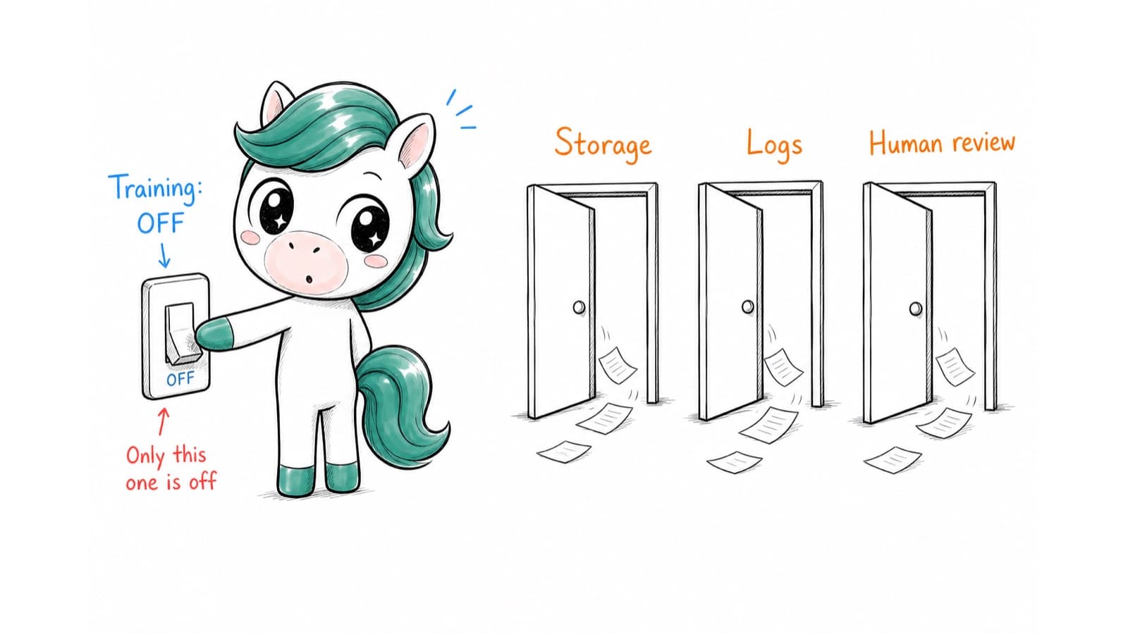 Turning off AI training does not cover storage, logs or human review