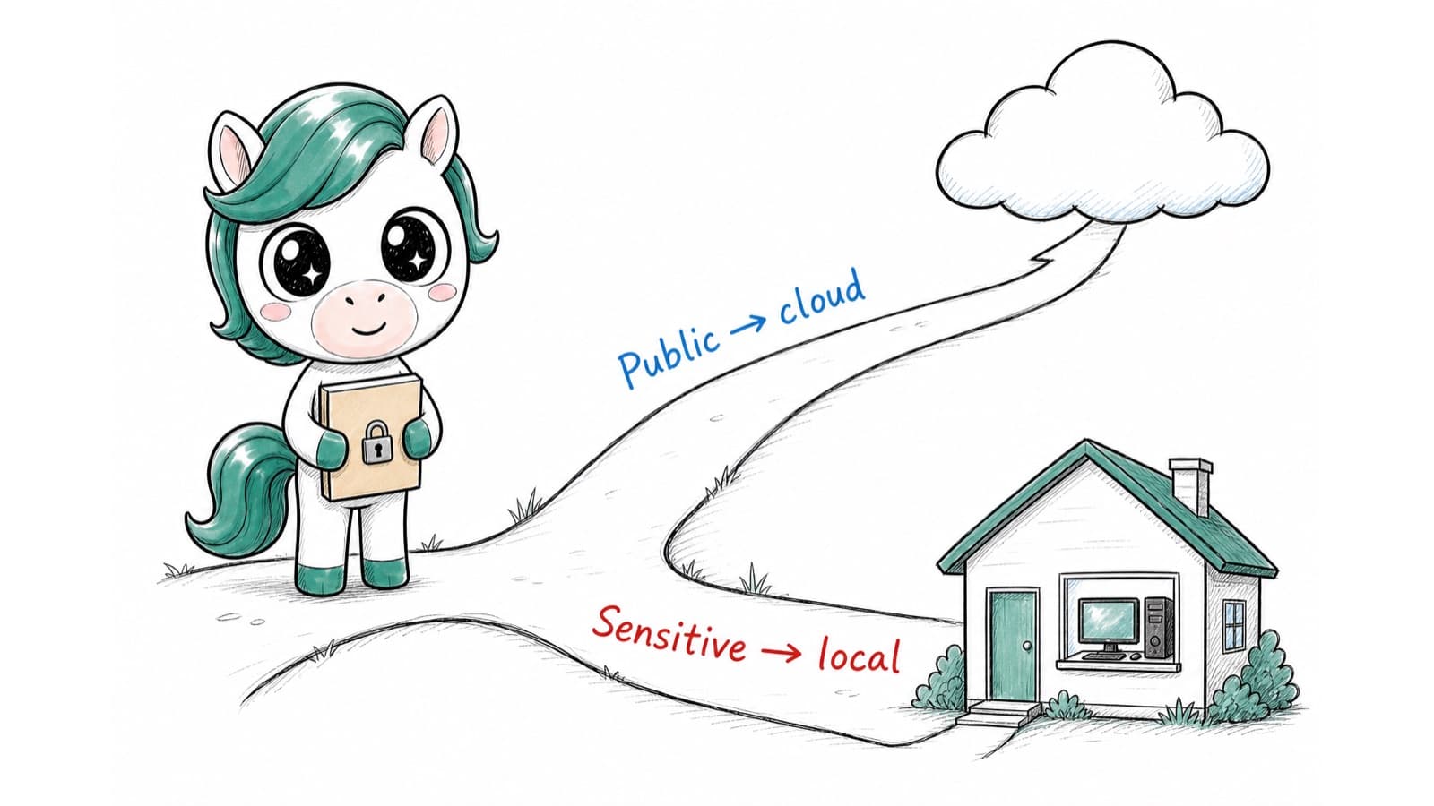 KarmaBox routes sensitive data locally and public material to the cloud